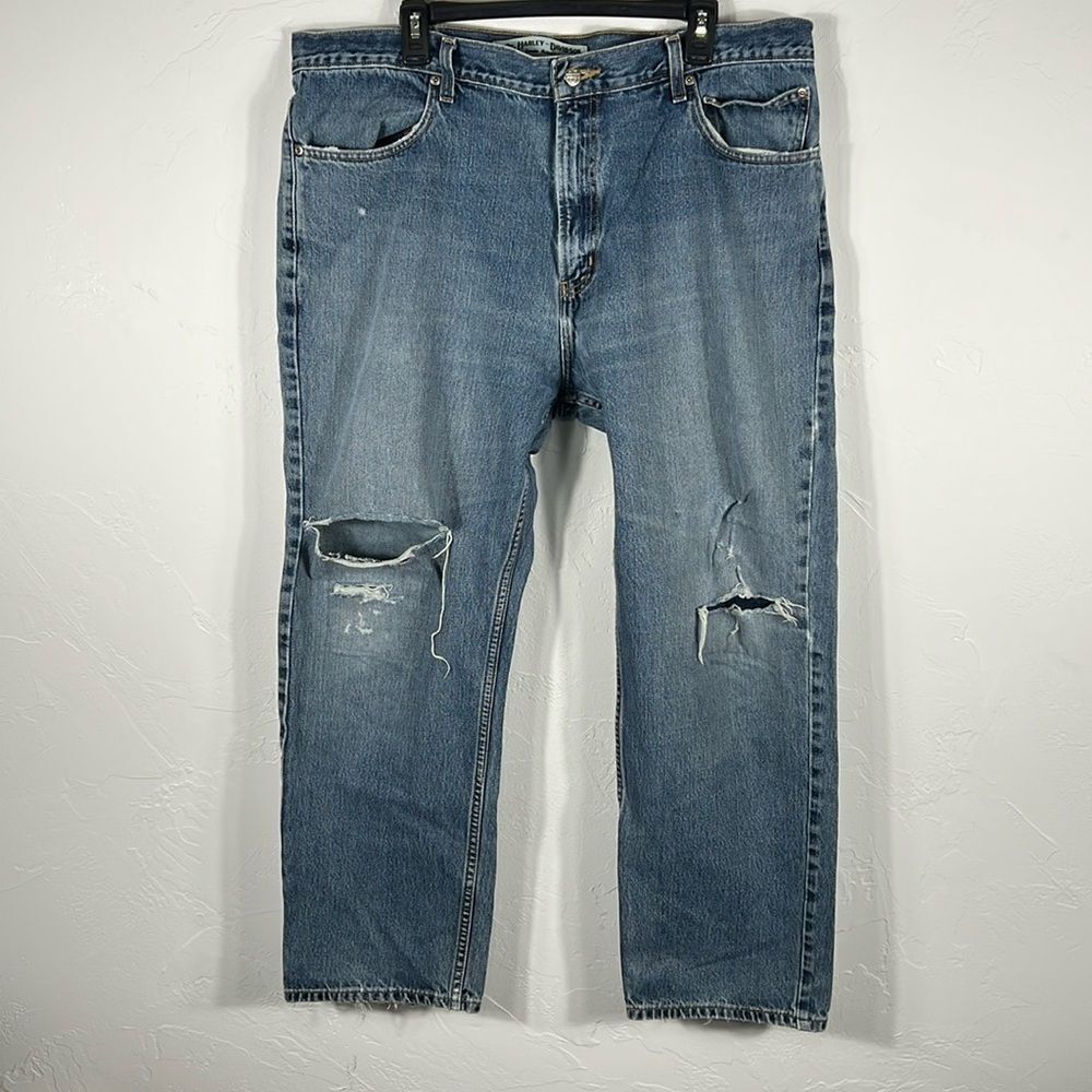 🔥🔥 Vintage Harley-Davidson‎ Denim Blue Jeans Men Size 40x30 Distressed Good